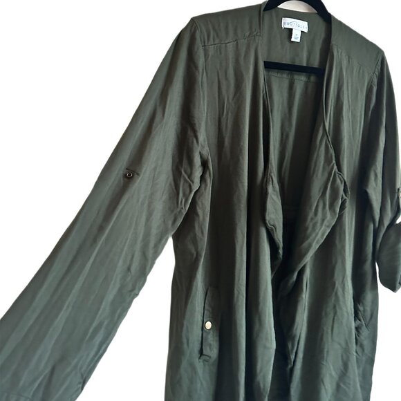 Boutique + Dark Green Drape Front Jacket Sz 1x - Picture 2 of 5